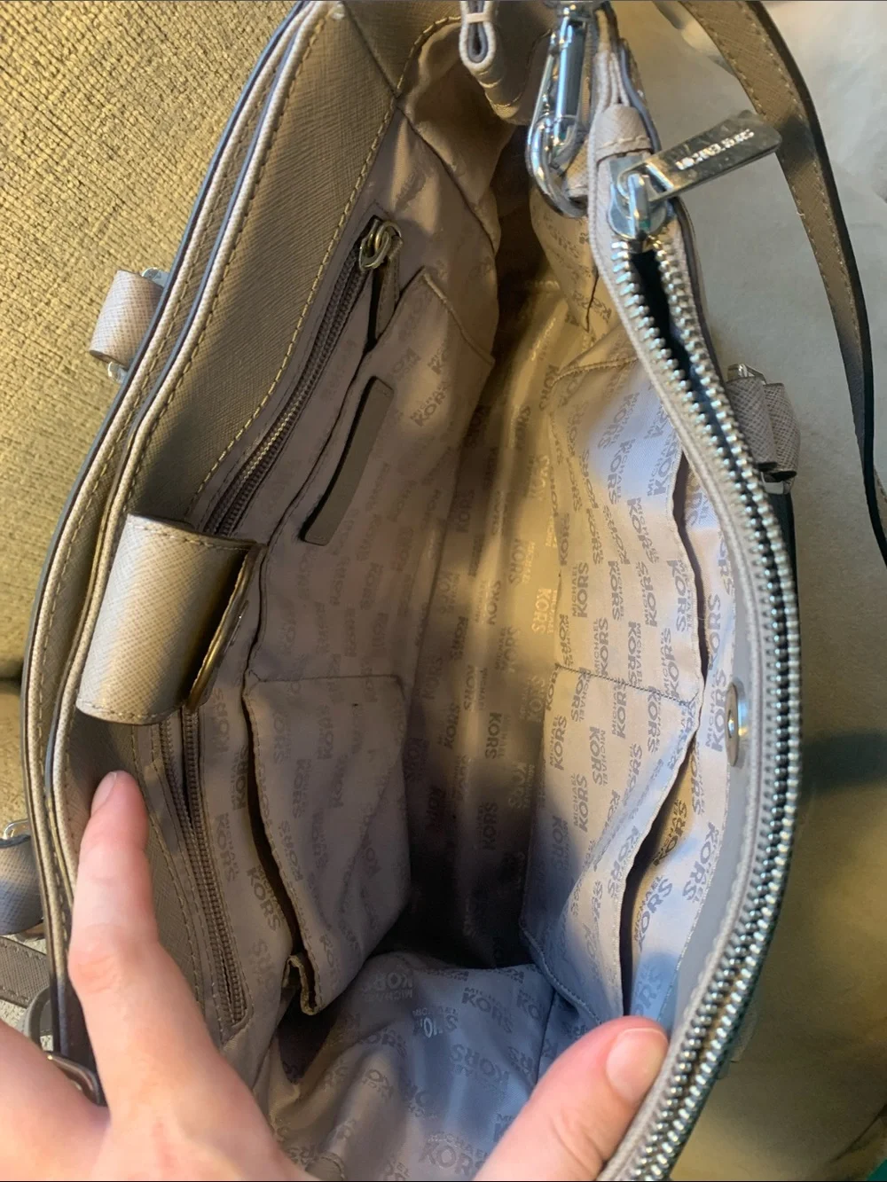 Michael Kors Light Gray Saffiano Leather Bag with Matching Wallet